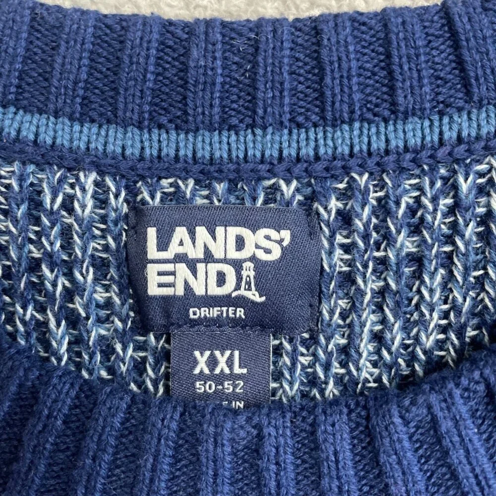 NEW Lands' End Drifter Men's XXL Sweater Blue Marled Knit Crewneck Pullover